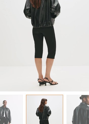 Kadın Siyah Deri Midi Ceket - Görsel 5