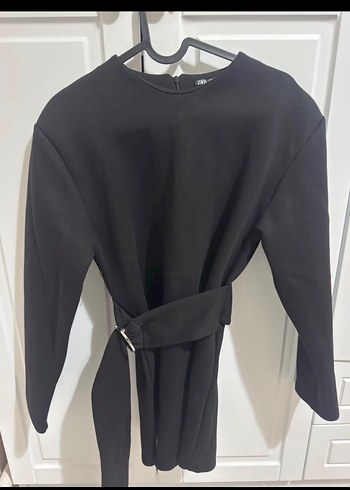 Siyah Kemerli Uzun Kollu Mini Elbise - Görsel 2