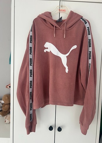 Orjinal Puma Pembe Kapüşonlu Oversize Sweatshirt - Görsel 5