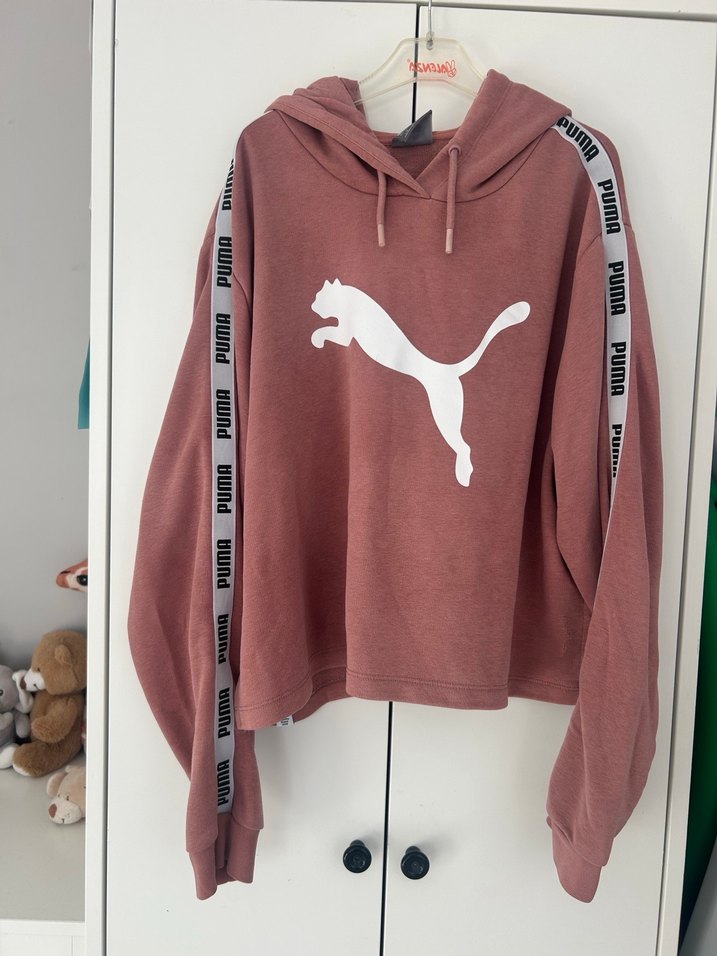 Orjinal Puma Pembe Kapüşonlu Oversize Sweatshirt - Görsel 5