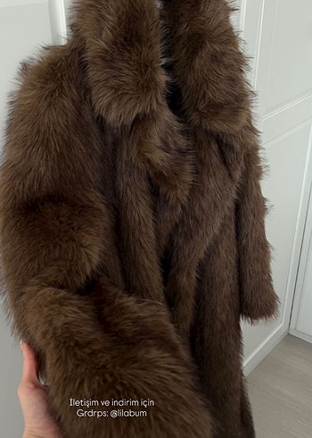 Kadın Kahverengi Uzun Kürk Detaylı Mont - Görsel 3