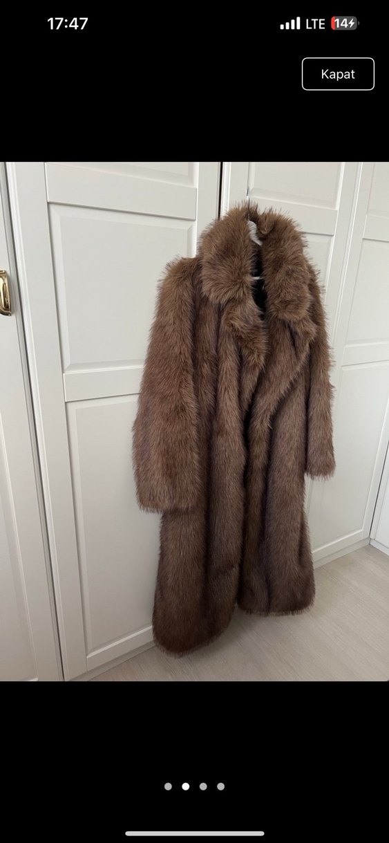 Kadın Kahverengi Uzun Kürk Detaylı Mont - Görsel 2