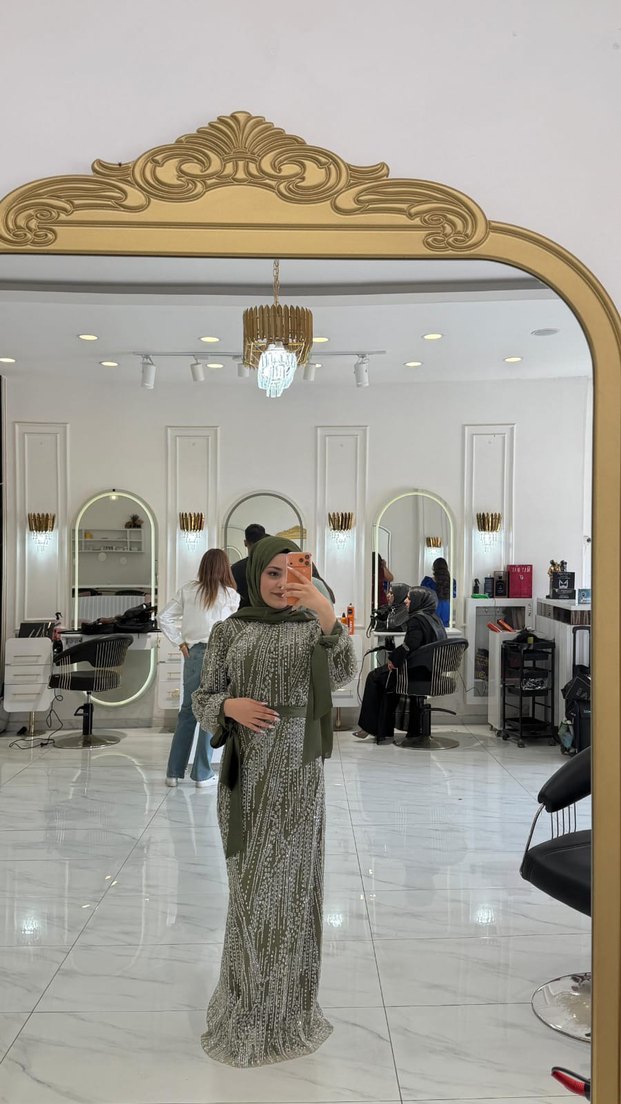 Bohem Tarz Uzun Kol Detaylı Haki abiye - Görsel 2