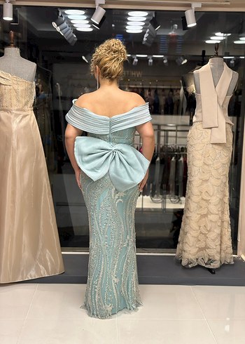 Turkuaz Drapeli Uzun Abiye Elbise - Görsel 2