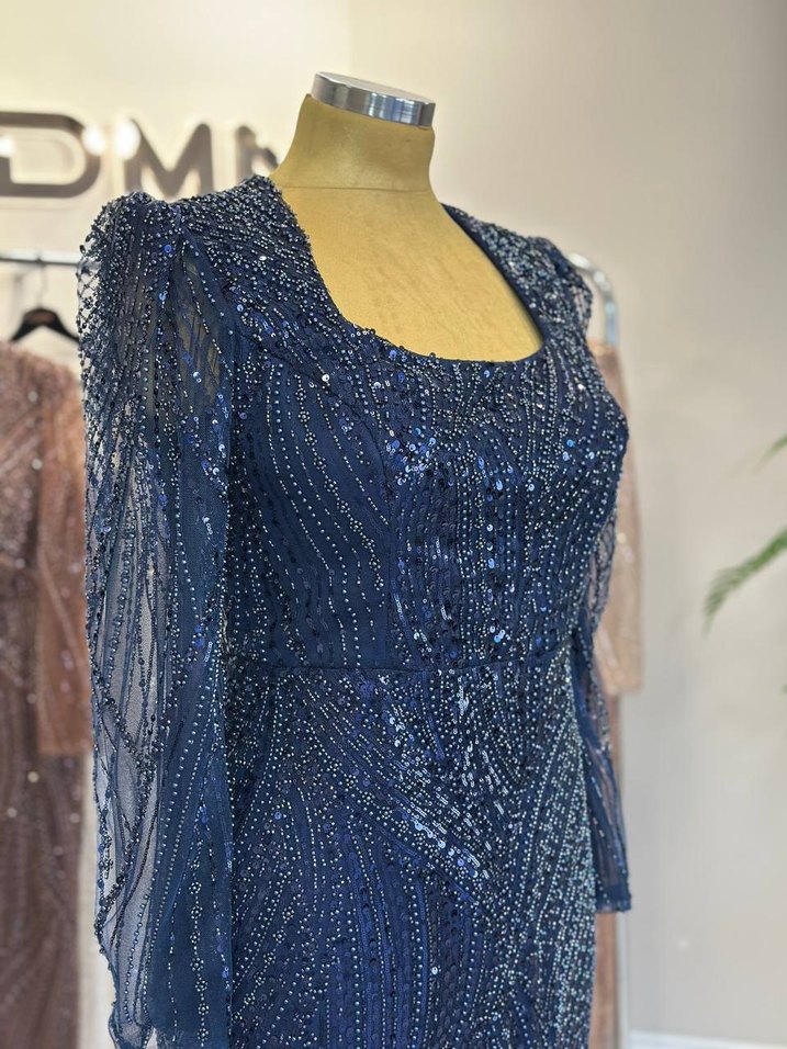 Boncuk İşlemeli Uzun Abiye Elbise - Görsel 2