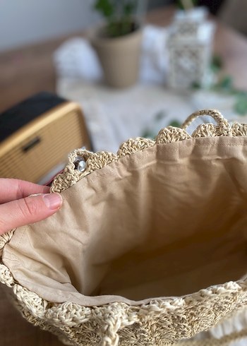 Bej Dantel İşlemeli Örgü Kadın Çanta - Görsel 3