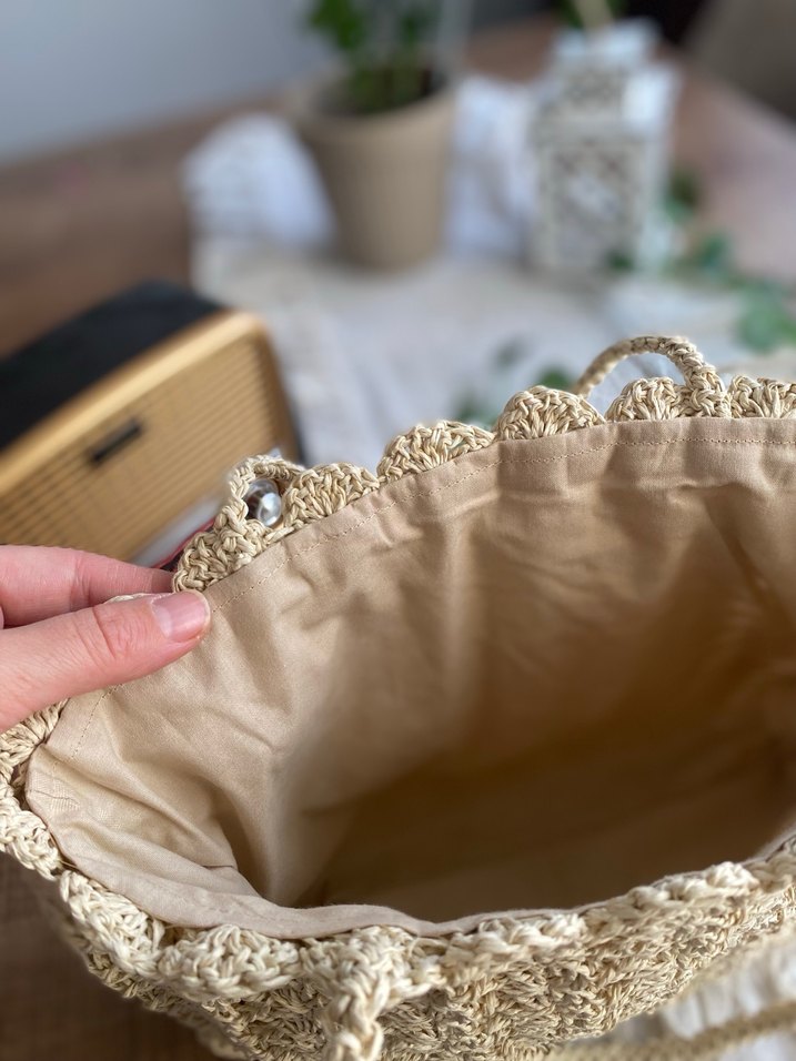 Bej Dantel İşlemeli Örgü Kadın Çanta - Görsel 3