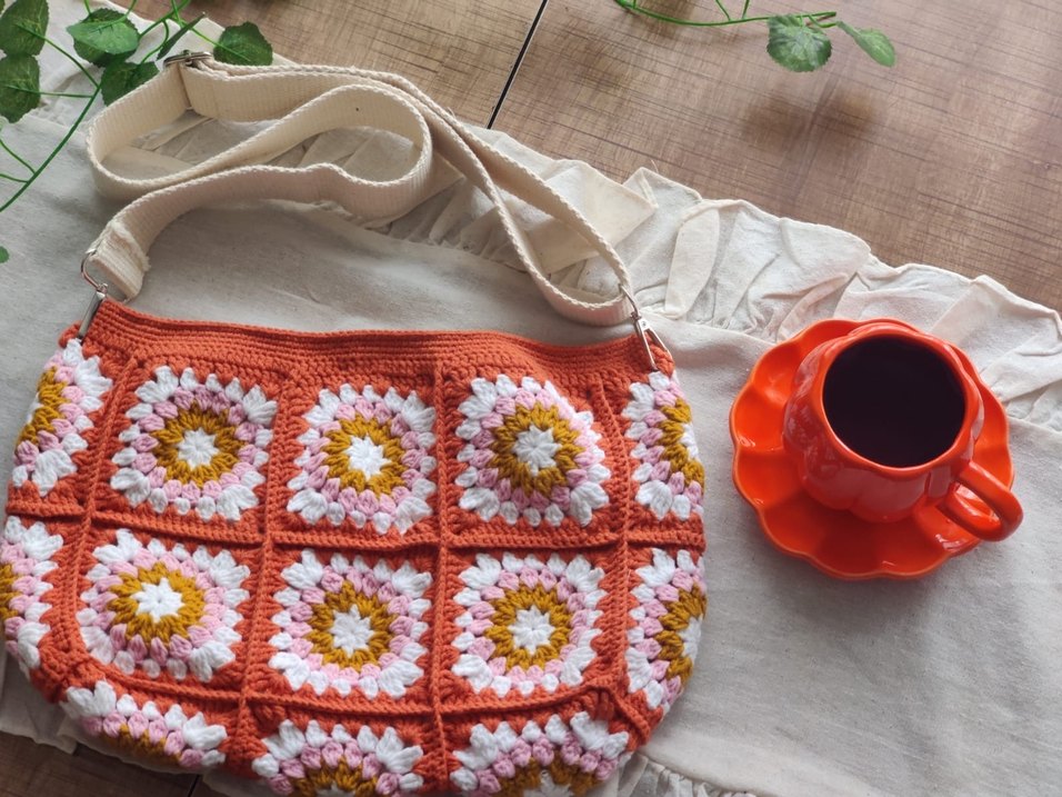 Renkli Nakışlı Örgü Bohem Kadın Çanta - Görsel 2