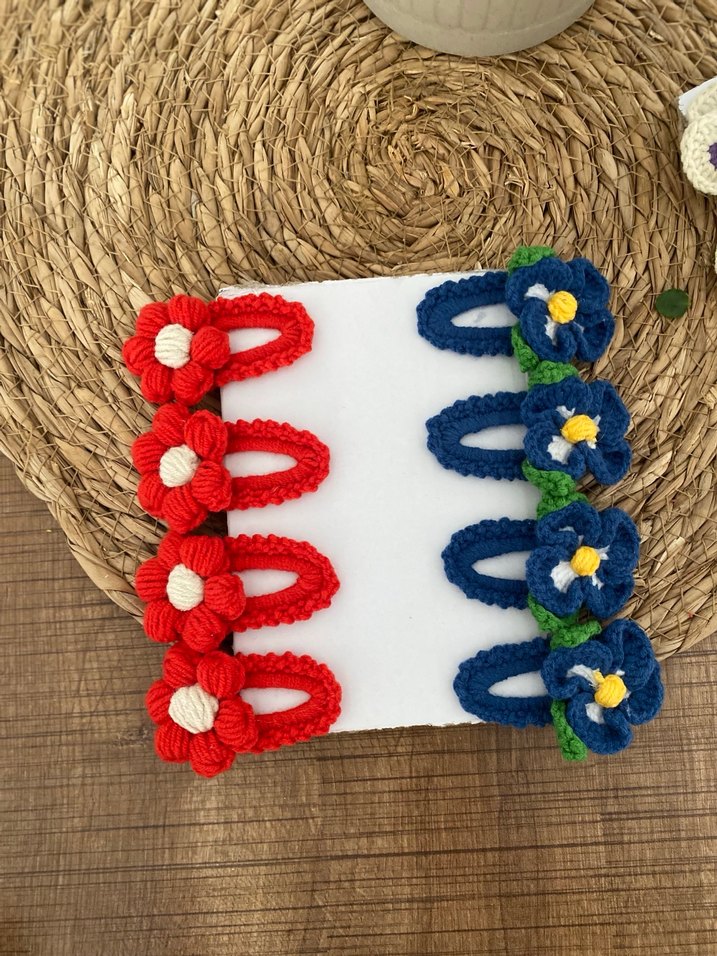 Renkli Örgü Çiçekli Çocuk Saç Tokası - Görsel 3