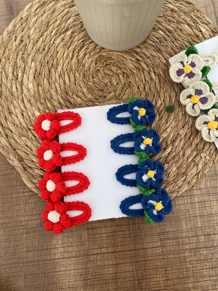 Renkli Örgü Çiçekli Çocuk Saç Tokası - Görsel 4