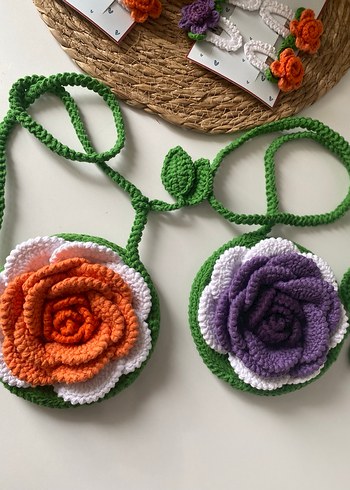 Renkli Örgü Çiçekli Bohem Kız Çantası - Görsel 2