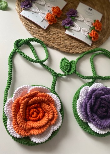 Renkli Örgü Çiçekli Bohem Kız Çantası - Görsel 3