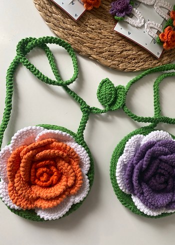 Renkli Örgü Çiçekli Bohem Kız Çantası - Görsel 4