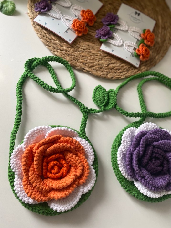 Renkli Örgü Çiçekli Bohem Kız Çantası - Görsel 3