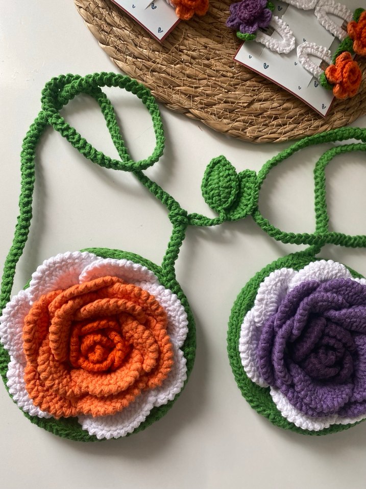 Renkli Örgü Çiçekli Bohem Kız Çantası - Görsel 4