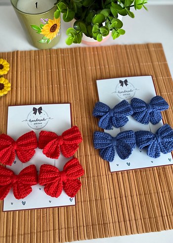 Nakışlı Kırmızı Fiyonk Çocuk Toka Seti - Görsel 2