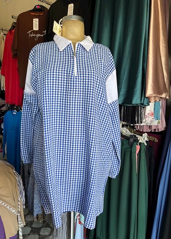 Turkuaz Ekose Desenli Hamile Tunik - Görsel 2