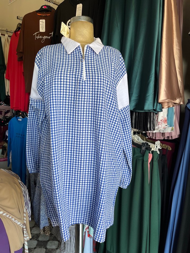 Turkuaz Ekose Desenli Hamile Tunik - Görsel 2