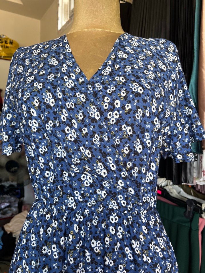 Mavi Pilili Bohem Uzun Elbise - Görsel 3