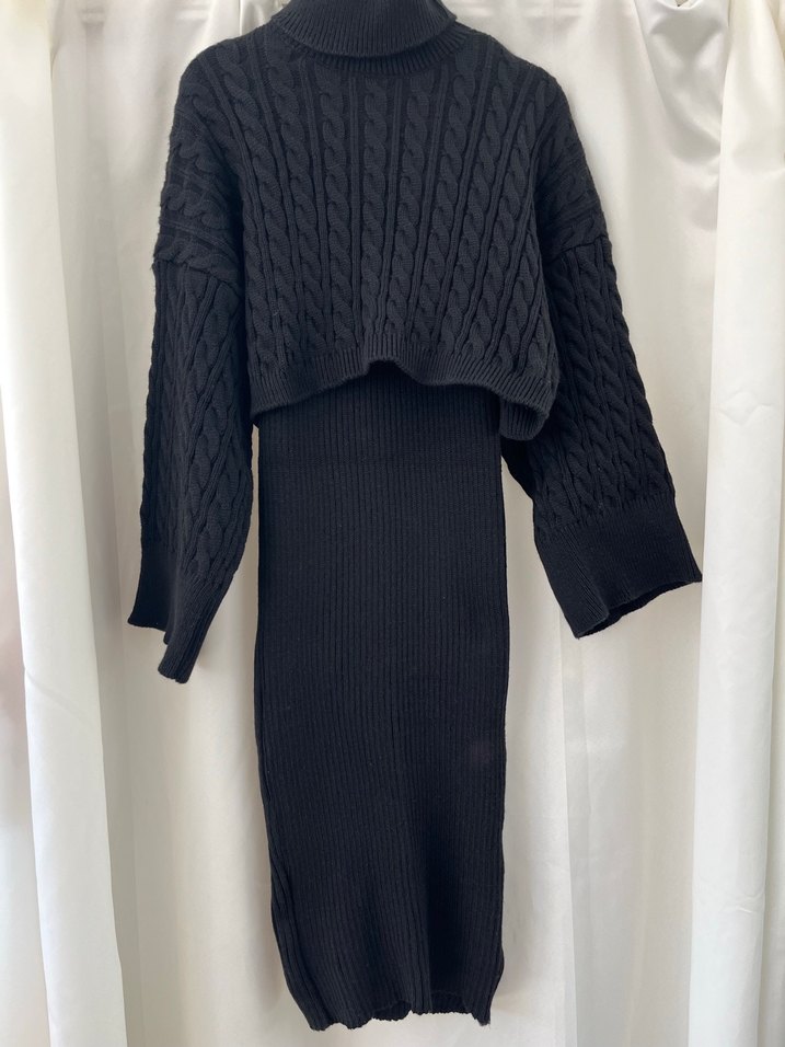 Siyah Balıkçı Yaka Triko Uzun Elbise - Görsel 2