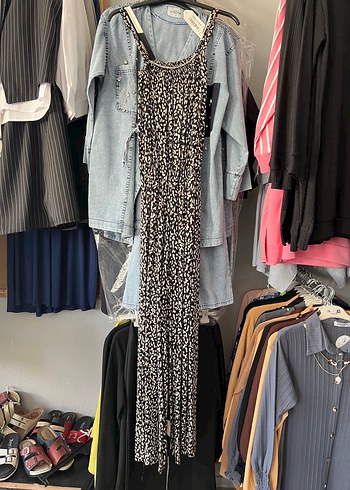 Mavi Desenli Uzun Salaş Bohem tulum - Görsel 5