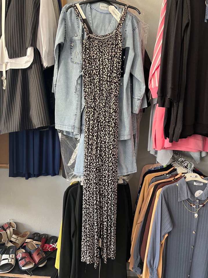 Mavi Desenli Uzun Salaş Bohem tulum - Görsel 5