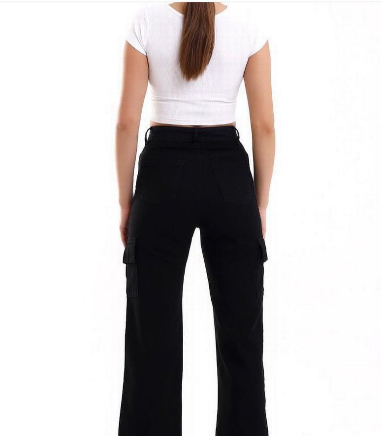 Gri Batik Desen Kemerli Salaş Kadın Kot Pantolon palasız - Görsel 2