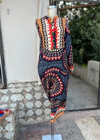 Boncuk Detaylı Renkli Bohem Uzun Elbise - Görsel 2