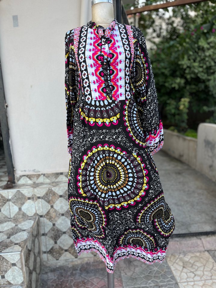 Boncuk Detaylı Renkli Bohem Uzun Elbise - Görsel 3