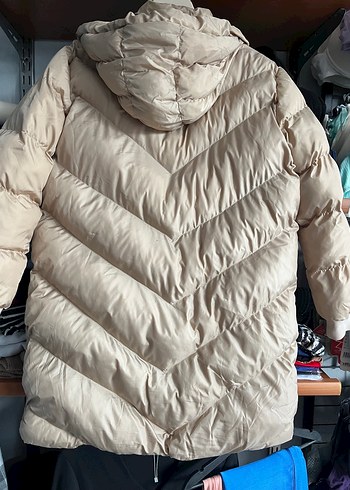 Bej Kadın Kış Montu Kapüşonlu - Görsel 2