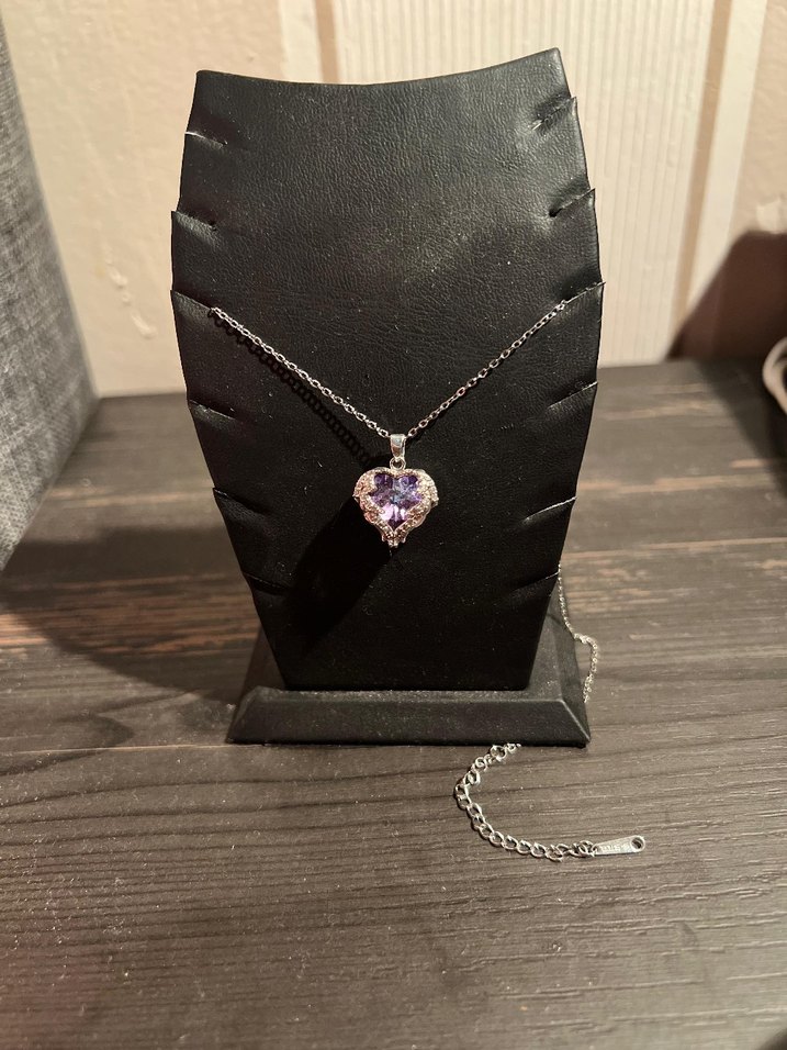 Mor Kalp Detaylı Zincir Kolye Stainless Steel - Görsel 2