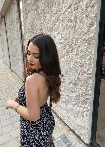 Bershka Siyah Desenli boyundan bağlamalı Midi Elbise