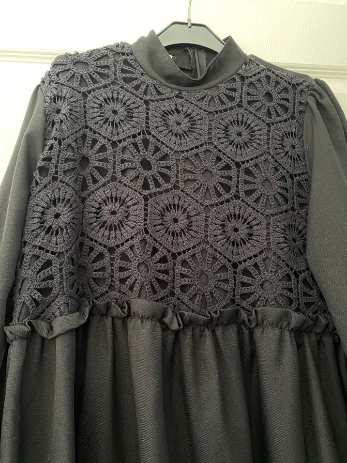 Siyah Örgü Detaylı Uzun Goth Elbise - Görsel 2