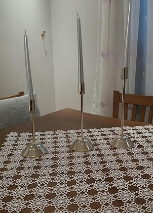 3 lü Gümüş Şamdan ve Mumlar 