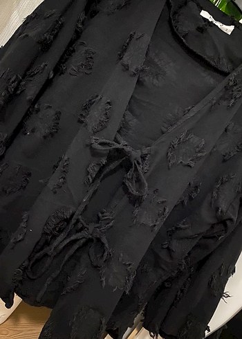 Diğer Siyah Ruffle Detaylı Keten Kadın Ceket