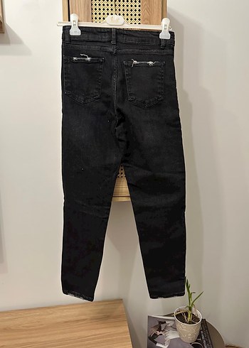 40 Beden siyah Renk Siyah Midi Denim Kadın Jean