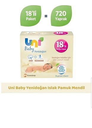 Uni baby yenidoğan 18 li ıslak mendil sıfır ürün
