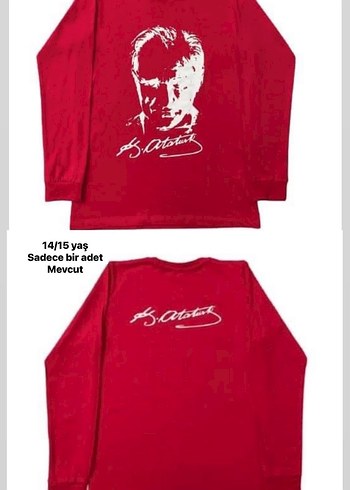 Çocuk Kırmızı Uzun Kollu Atatürk Baskılı Tişört - Görsel 2