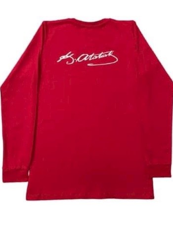 Çocuk Kırmızı Uzun Kollu Atatürk Baskılı Tişört - Görsel 3