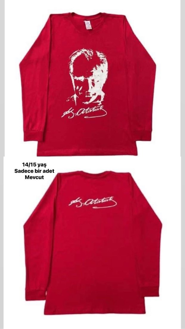 Çocuk Kırmızı Uzun Kollu Atatürk Baskılı Tişört - Görsel 2