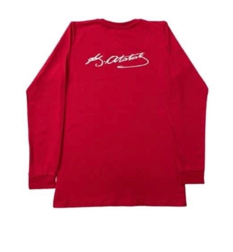 Çocuk Kırmızı Uzun Kollu Atatürk Baskılı Tişört - Görsel 3