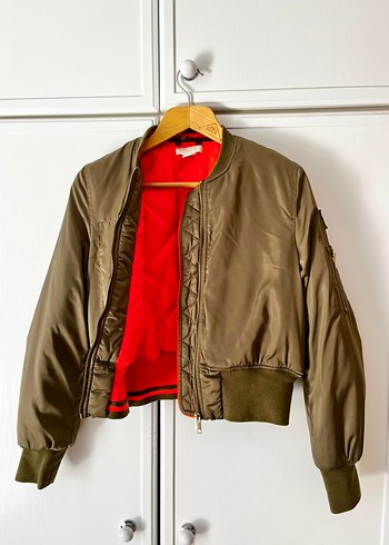 H&M Haki Saten Parlak Bomber Ceket