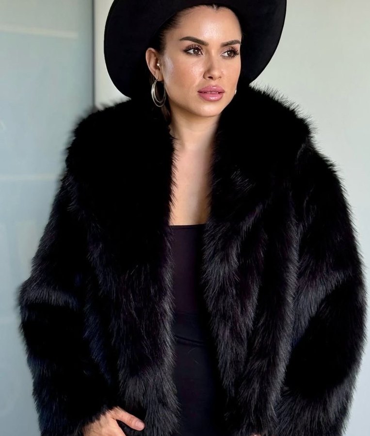 Gri Desenli Kısa Kadın Suni Kürk - Görsel 3