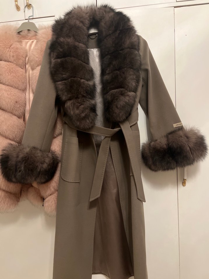 Kahverengi Uzun Kürklü Kadın Kaban - Görsel 2