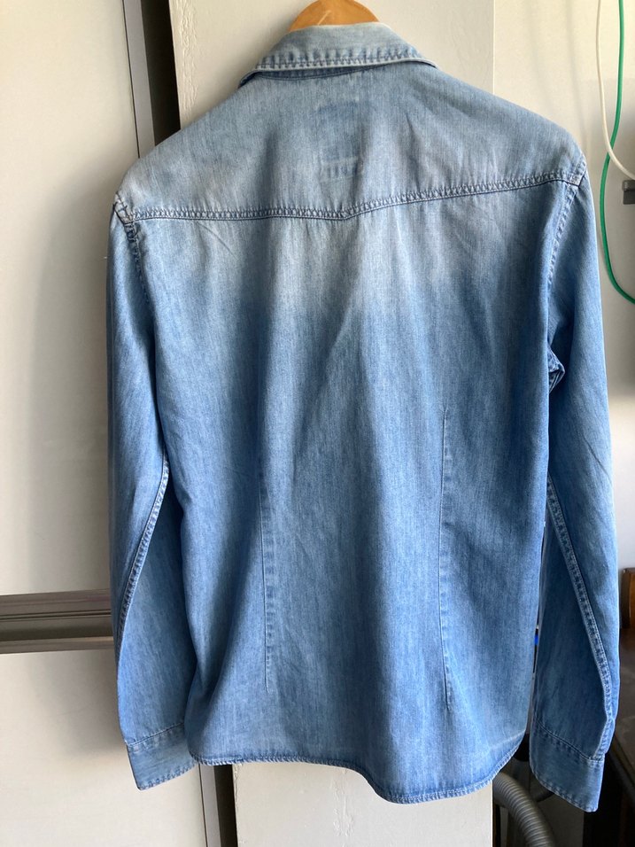 Erkek Gömlek Düğmeli Uzun Kollu açık mavi M beden dar Slım Fit - Görsel 3