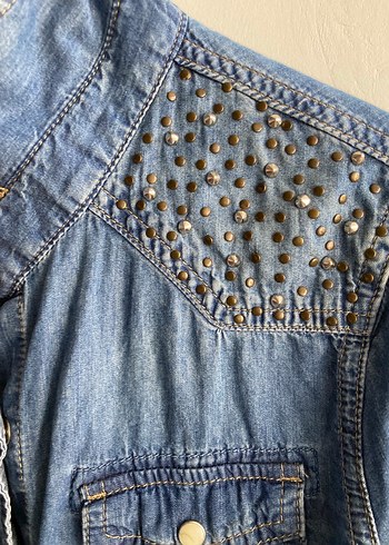 Kadın Mavi Denim Taşlı Gömlek S beden genç kızlar için - Görsel 4