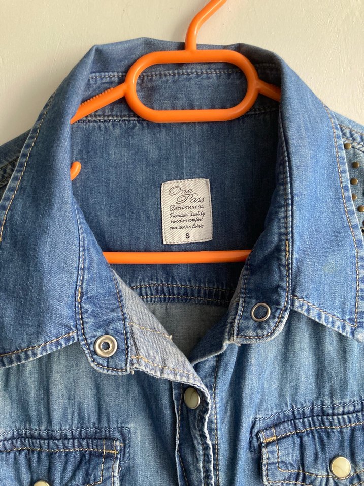 Kadın Mavi Denim Taşlı Gömlek S beden genç kızlar için - Görsel 3