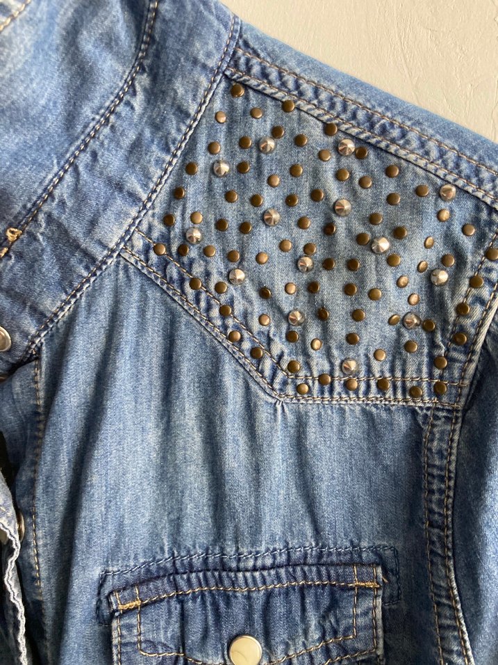 Kadın Mavi Denim Taşlı Gömlek S beden genç kızlar için - Görsel 4