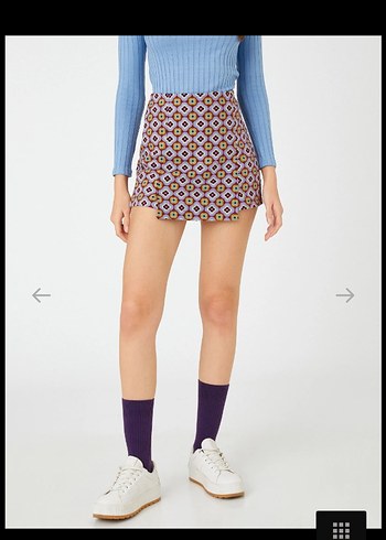 Çiçekli Yüksek Bel Mini şort Etek koton - Görsel 8