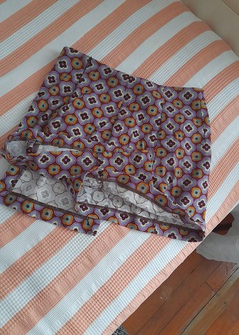 Çiçekli Yüksek Bel Mini şort Etek koton - Görsel 6